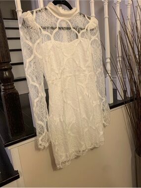 Ina White Lace Long-Sleeve Mini Dress